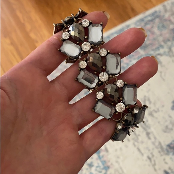 Vintage Gold Tone Clear, Smokey Grey Topaz Rhinestone Chunky Bracelet - Picture 5 of 13